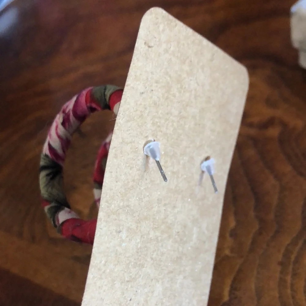 Hand crafted fabric covered hoop earrings